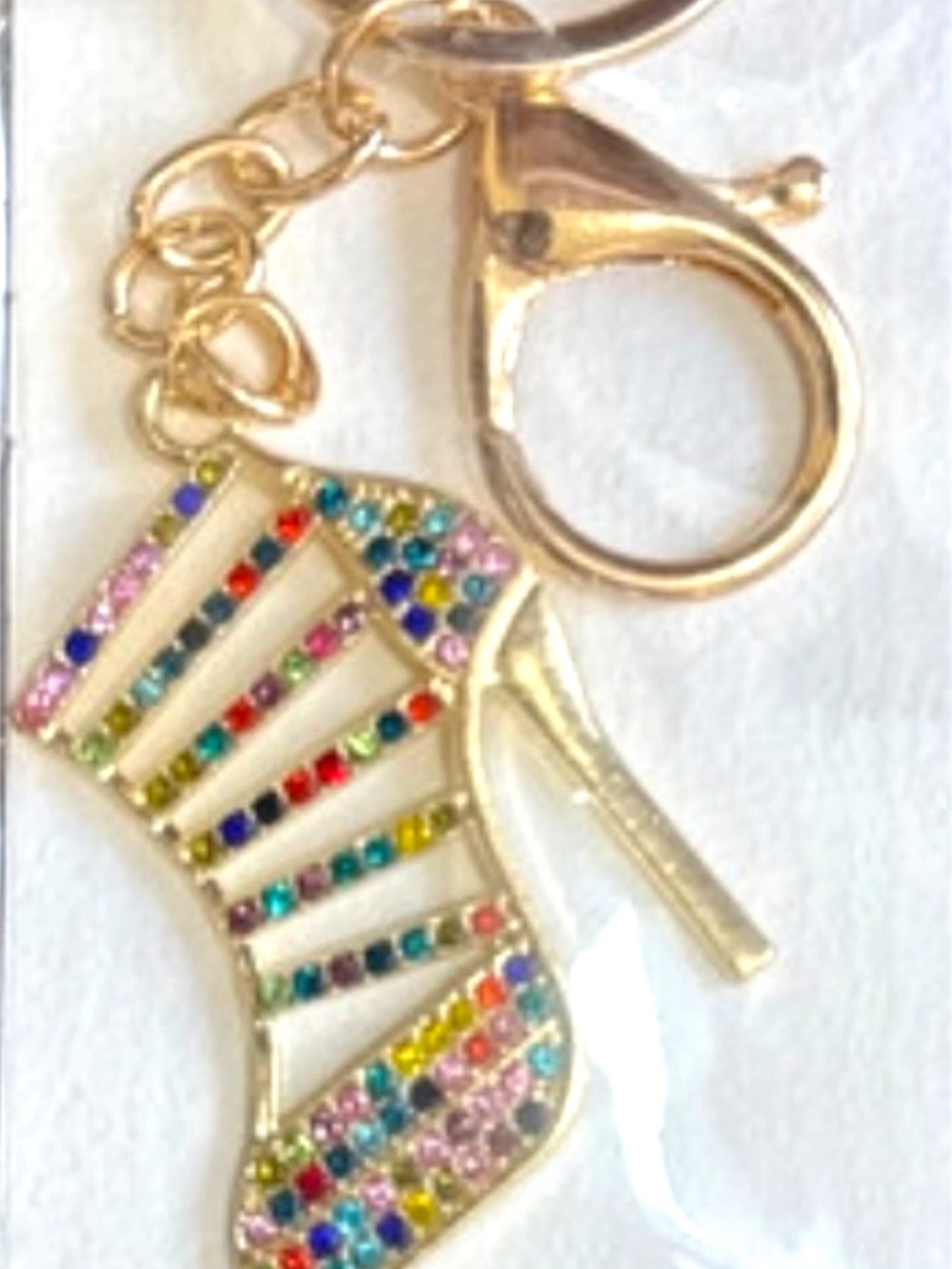 Gold Multicolor Crystal High Heel Keychain Key & Card Holder